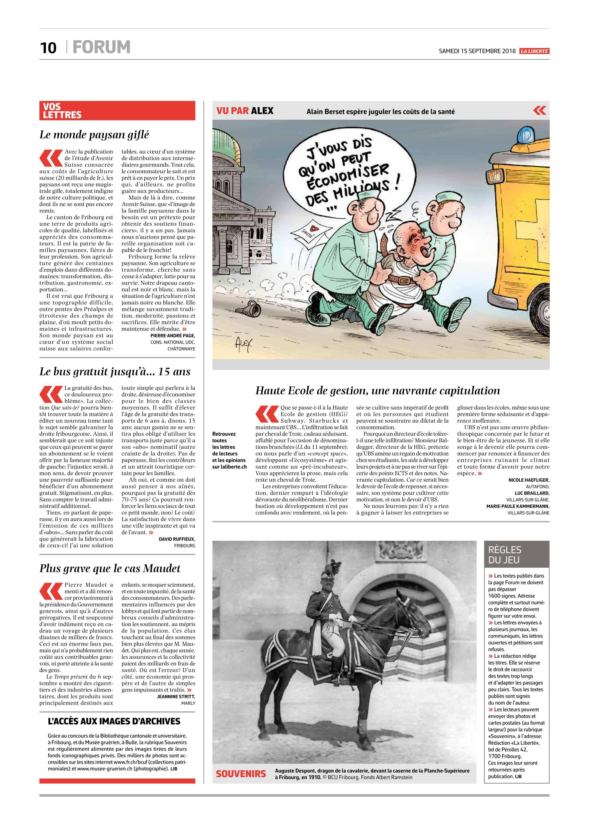 La Liberte, 15.09.18 courrier des lecteurs